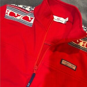 Vineyard Vines Red Whale Pattern Pullover